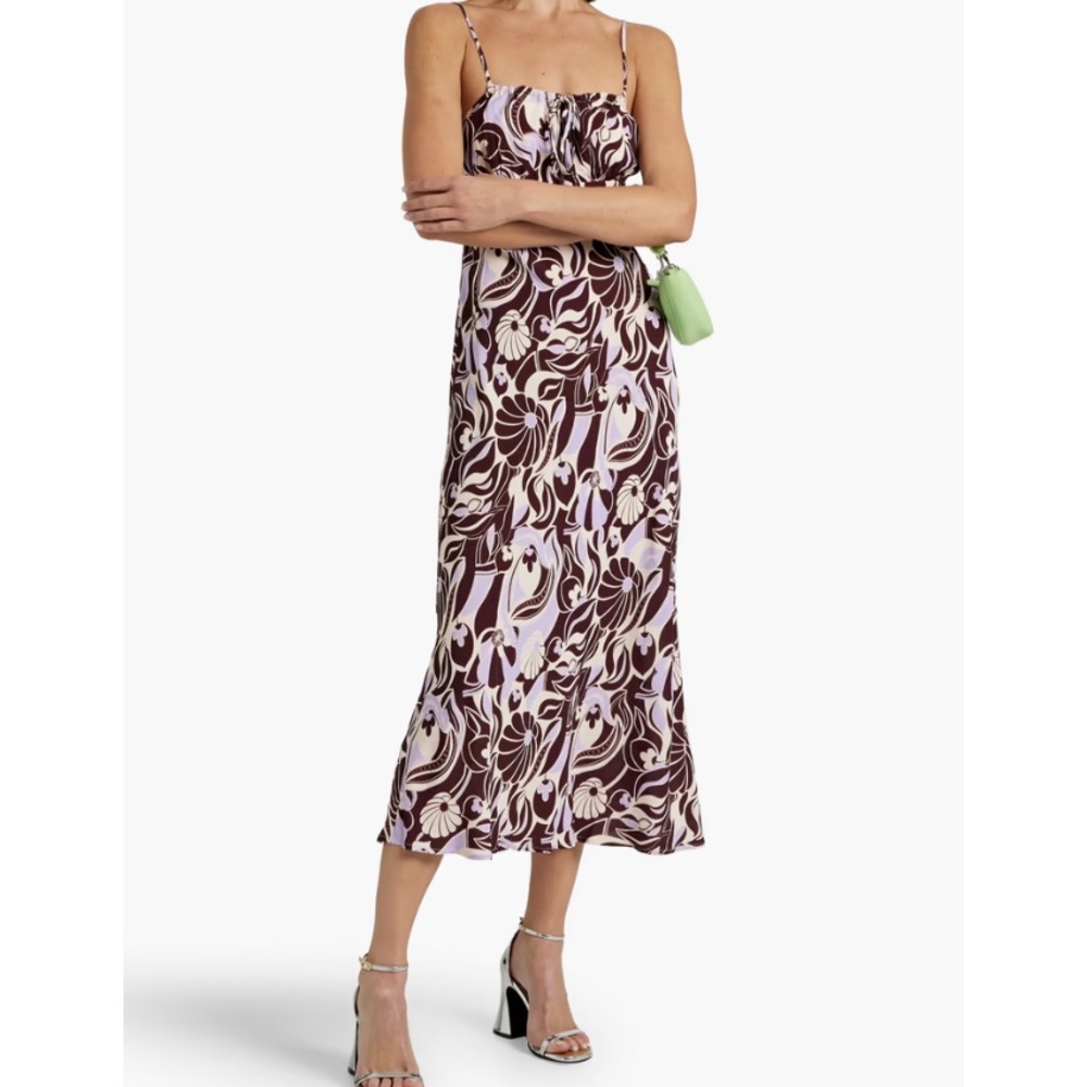 RIXO Cream and Purple Patterned Dress